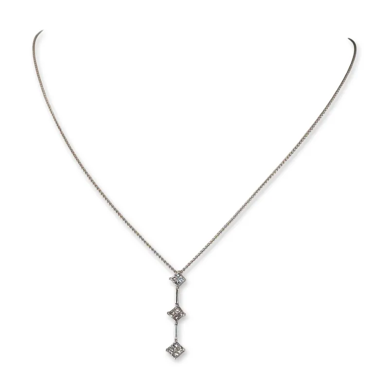 14K White Gold Three Stone Diamond Drop Necklace from auction in Hollywood, Florida