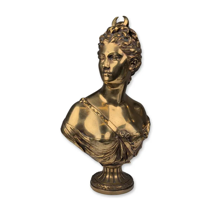 19th Century French Gilt-Bronze Bust of Diana after J A Houdon (1741-1828), Cast by Susse Freres from auction in Hollywood, Florida