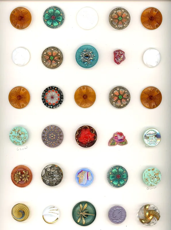 A CARD OF DIVISION THREE ASSORTED CZECH GLASS BUTTONS from auction in Hollywood, Florida