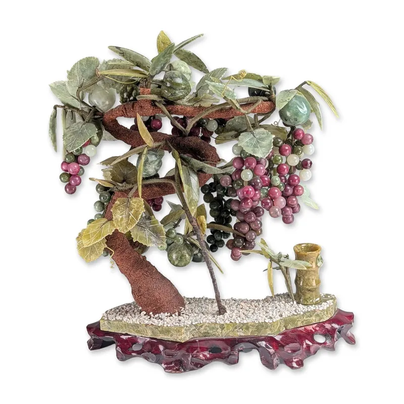 Chinese Gemstone Grape Bonsai Tree on Carved Hardwood Stand from auction in Hollywood, Florida
