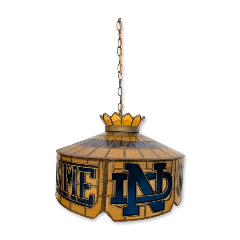 Vintage University of Notre Dame Fighting Irish Tiffany-Style Stained Resin Hanging Pub Lamp from auction in Hollywood, Florida