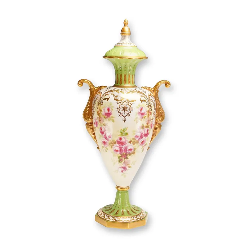 Wedgwood Hand Painted Lidded Porcelain Vase by James Hodgkiss c. 1910 from auction in Hollywood, Florida