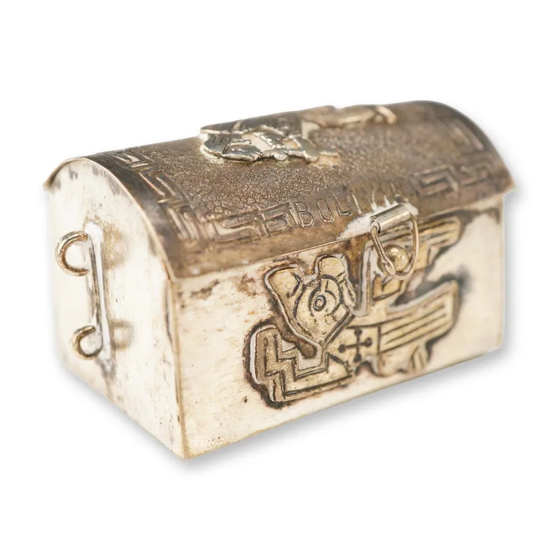 Bolivian 925 Sterling Silver Miniature Trunk Form Trinket Box from auction in Hollywood, Florida
