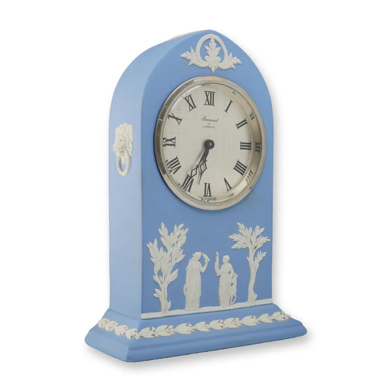 Wedgwood Blue Jasperware Lancet Mantel Clock with Baronet of London Movement from auction in Hollywood, Florida