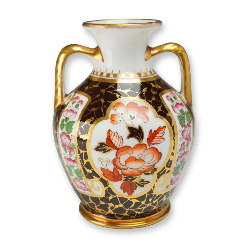 Wedgwood Bone China Imari Style Twin Handled Miniature Vase ca 1870 from auction in Hollywood, Florida