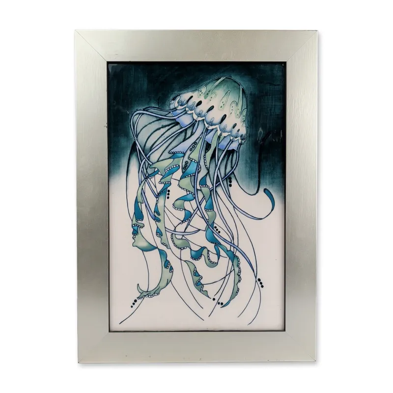 Moorcroft Pottery by Nicola Slaney Framed Tile, Jellyfish from auction in Hollywood, Florida