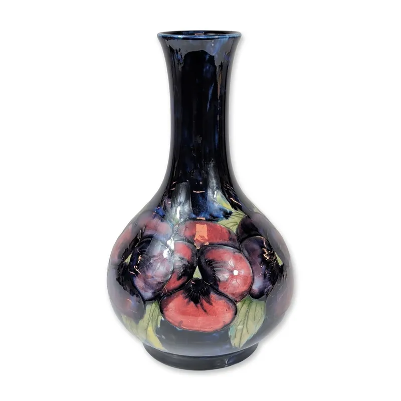 William Moorcroft Pansy Cobalt Glaze Vase from auction in Hollywood, Florida