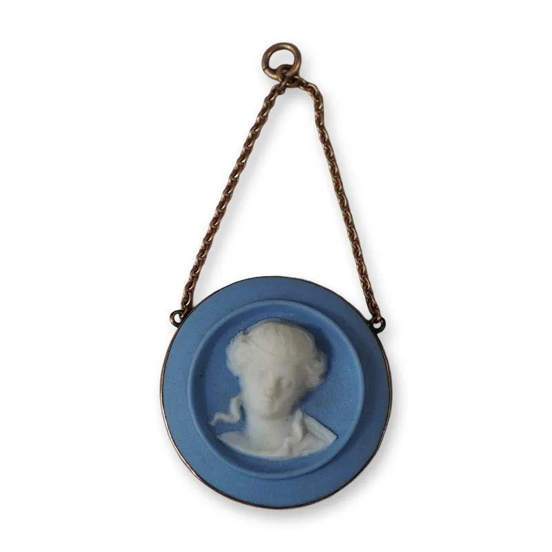 9K Gold Wedgwood Blue and White Jasperware Cameo Pendant from auction in Hollywood, Florida