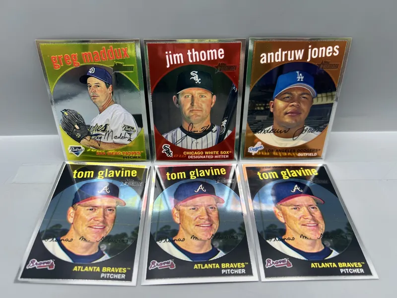 (6) 2008 Topps Heritage Chrome Baseball Cards - Greg Maddux, Jim Thome, Tom Glavine, Andruw Jones - HOFers - All Cards Are #/1959 from auction in Greenville, Ohio