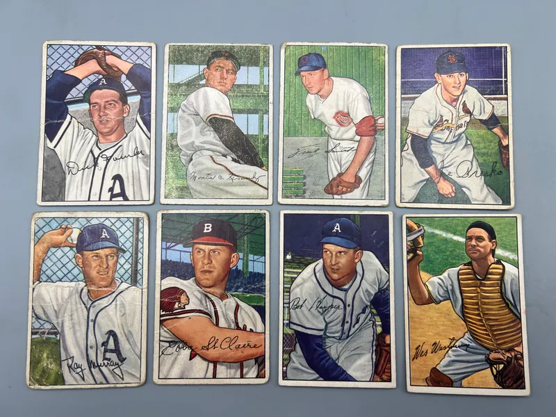 (8) 1952 Bowman Baseball Cards - Varying Conditions from auction in Greenville, Ohio
