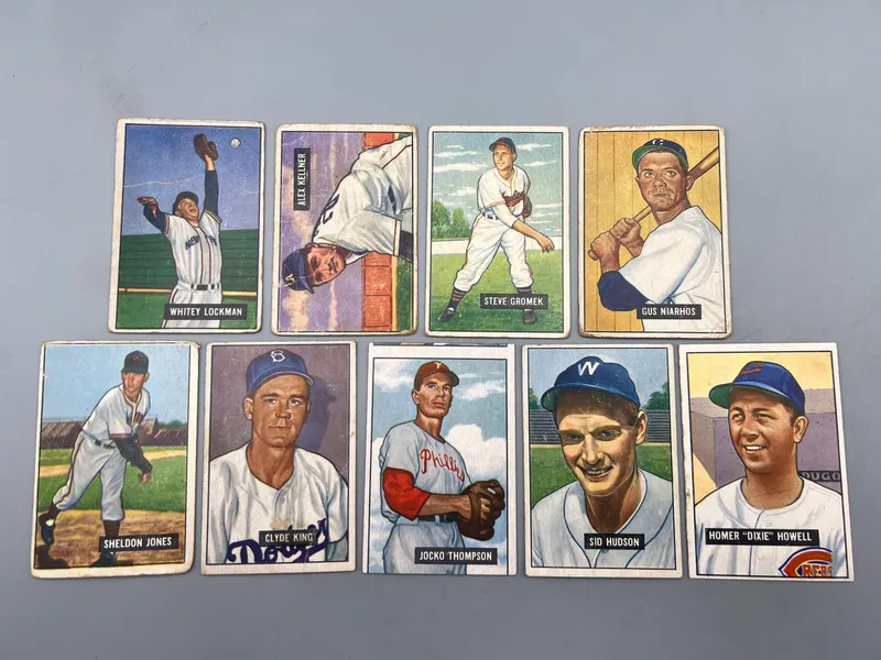 (9) 1951 Bowman Baseball Cards - Varying Conditions from auction in Greenville, Ohio
