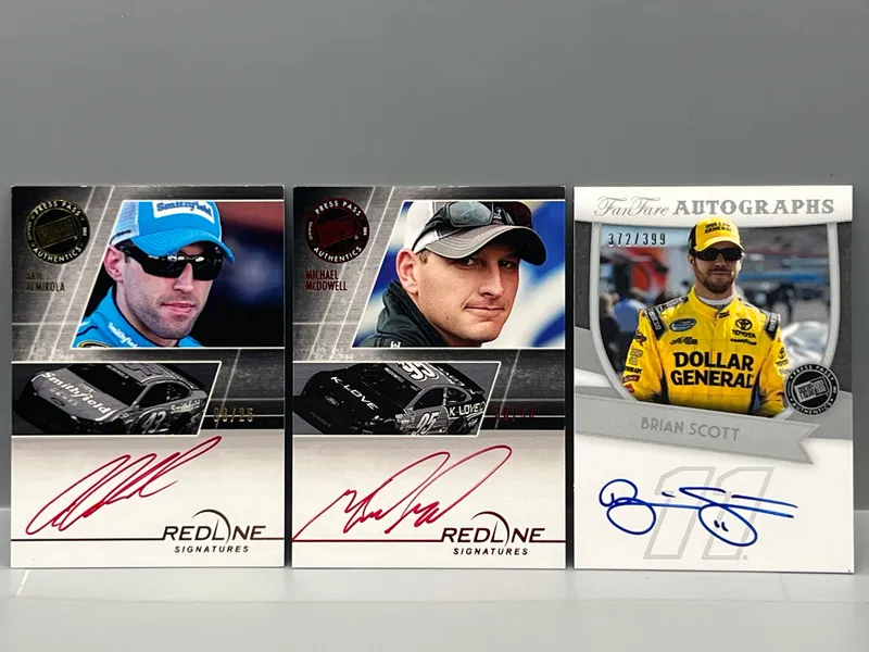 (3) Nascar Racing Pack Pulled Serial Numbered Auto Cards - Michael McDowell, Brian Scott, Aric Almirola from auction in Greenville, Ohio
