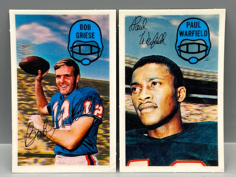 1970 Kellogg's 3-D Superstars Bob Griese #17 & Paul Warfield #21 from auction in Greenville, Ohio