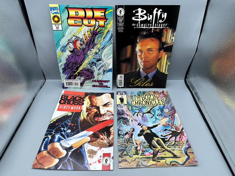 Marvel UK, Dark Horse, and Epic Comics lot of 4 comics including Buffy: Giles #1 (2000), Die-Cut #2 (1993), Black Cross #1 (1997), and The Bozz Chronicles #2 (1986) from auction in Greenville, Ohio