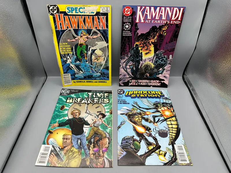 DC Comics Lot of 4 Comics including Hawkman Special #1 (1986), Kamandi: At Earth's End #1 (1993), Time Breakers #2 (1997), and Hardcore Station #2 (1998) from auction in Greenville, Ohio