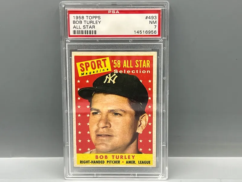 1958 Topps Bob Turley All Star #493 PSA NM 7 from auction in Greenville, Ohio