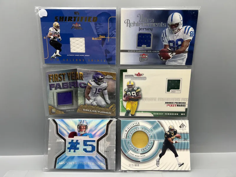 (6) Assorted Football Jersey Relic Cards W/ Marvin Harrison from auction in Greenville, Ohio