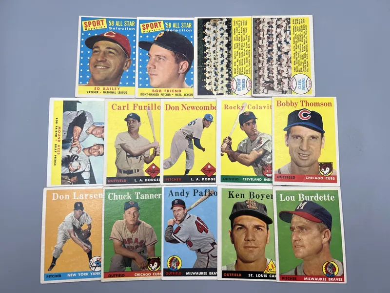(14) 1958 Topps Baseball Star Player & Team Cards - Varying Conditions from auction in Greenville, Ohio