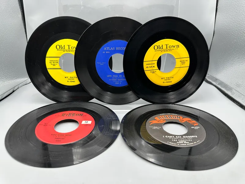 (5) Assorted Old Town, Atlas, and Ribbon Label 45 RPM Records - Includes Fi-Tones and Fireflies - Featuring You Were Mine and My Faith from auction in Greenville, Ohio