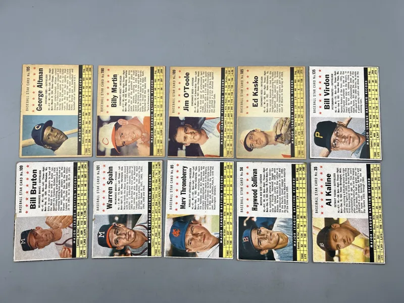 (10) 1961 Post Cereal Baseball Cards W/ Al Kaline & Warren Spahn from auction in Greenville, Ohio