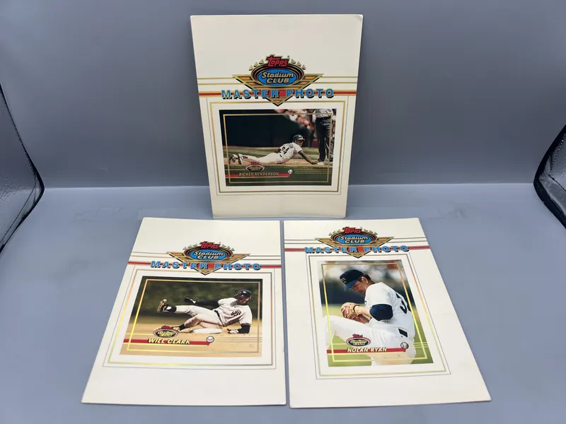 1993 Topps Stadium Club Master Photos of Rickey Henderson, Will Clark, & Nolan Ryan from auction in Greenville, Ohio