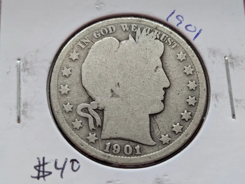 1901 90% Silver Barber Half Dollar - 125 Years Old! from auction in Greenville, Ohio