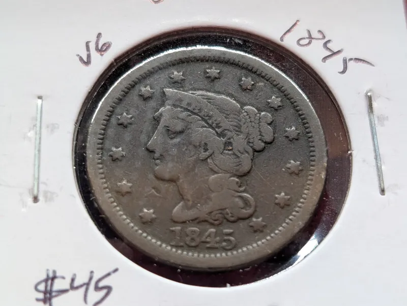 1845 Braided Hair Liberty Head Large Cent -  181 Years Old! from auction in Greenville, Ohio