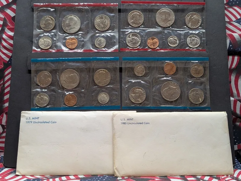 1979-P&D & 1980-P, D & S U.S. Mint Uncirculated Sets with Susan B. Anthony Dollars in OGP from auction in Greenville, Ohio