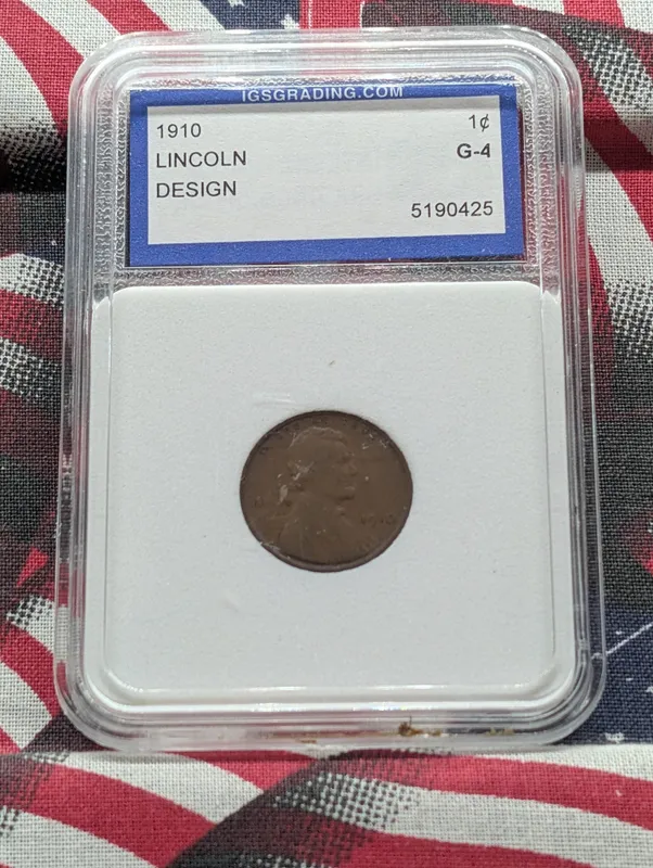 1910 Lincoln Wheat Cent - IGS Grading Cert. G-4 from auction in Greenville, Ohio