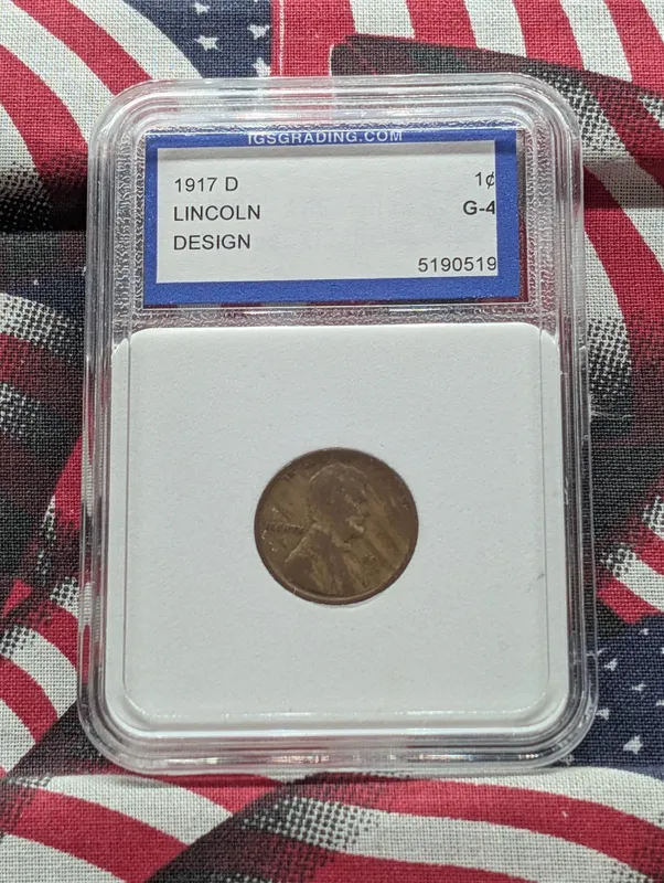 1917-D Lincoln Wheat Cent - IGS Grading Cert. G-4 from auction in Greenville, Ohio