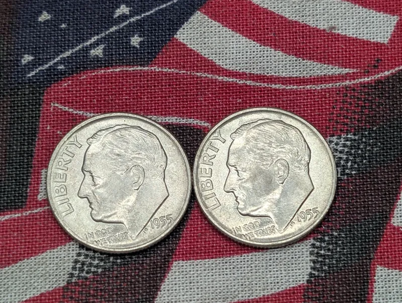 (2) 1955-D Roosevelt Dimes, 90% Silver from auction in Greenville, Ohio