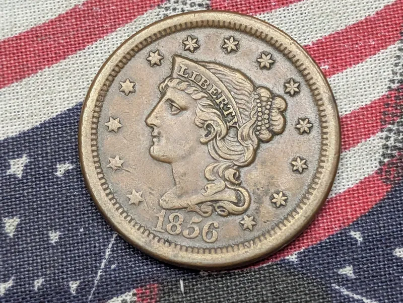 XF/AU - 1856 Braided Hair Large Cent from auction in Greenville, Ohio