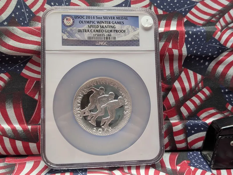 2014 Winter Olympic Speed Skating Commemorative 5 oz .999 Fine Silver Coin - NGC Ultra Cameo Gem Proof from auction in Greenville, Ohio