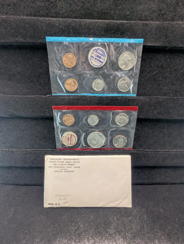 1968-P&D Unc. U. S. Mint Set - Includes 40% Silver Kennedy Half Dollar & 1968-S Lincoln Cent from auction in Greenville, Ohio