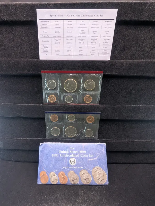 1991 P&D U.S. Mint Uncirculated Coin Set In OGP w/ COA from auction in Greenville, Ohio