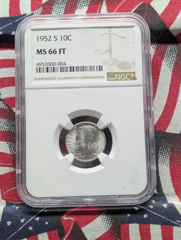 1952-S Roosevelt 90% Silver Dime NGC MS 66 FT from auction in Greenville, Ohio