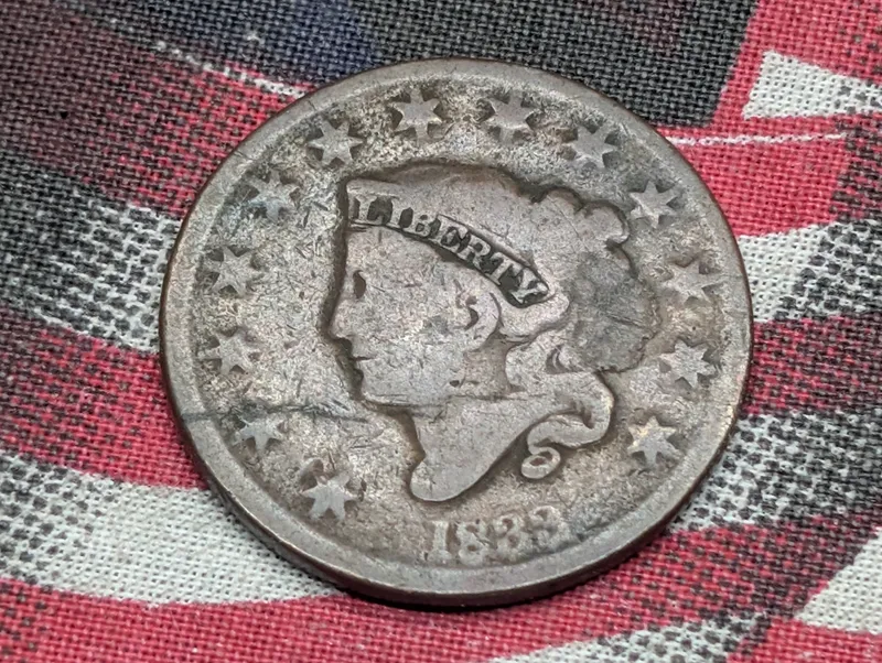 1833 U.S. Coronet Head Large Cent from auction in Greenville, Ohio