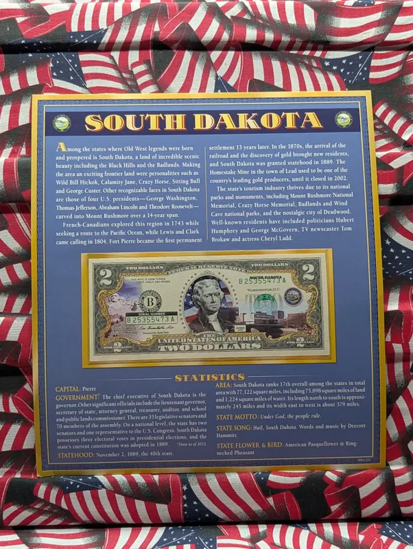 2013 Series South Dakota $2 Colorized Note W/ Display from auction in Greenville, Ohio