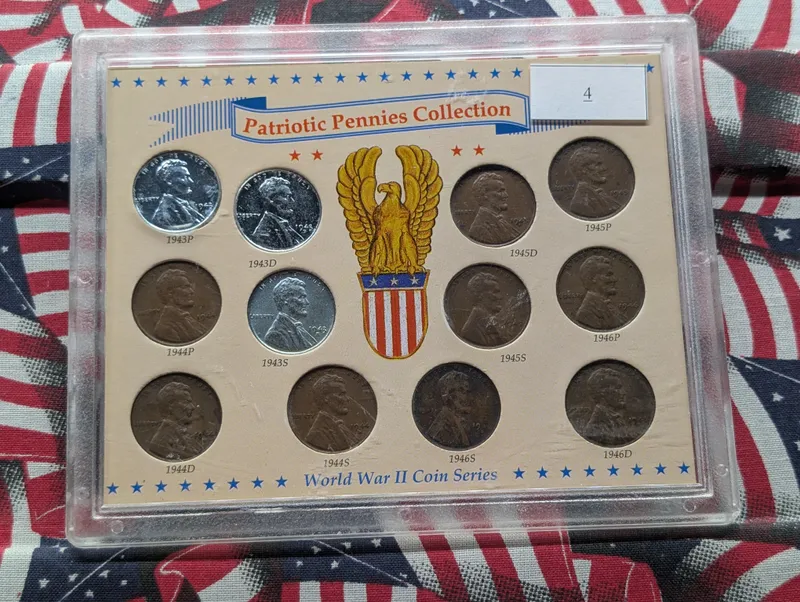 Patriotic Pennies Collection World War II Coin Series - 1943 P,D & S Lincoln Steel Cents, 9 Lincoln Wheat Cents from auction in Greenville, Ohio