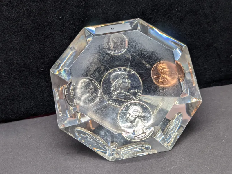 1963 Silver Proof Set Encased in Acrylic Diamond - Three 90% Silver Coins from auction in Greenville, Ohio