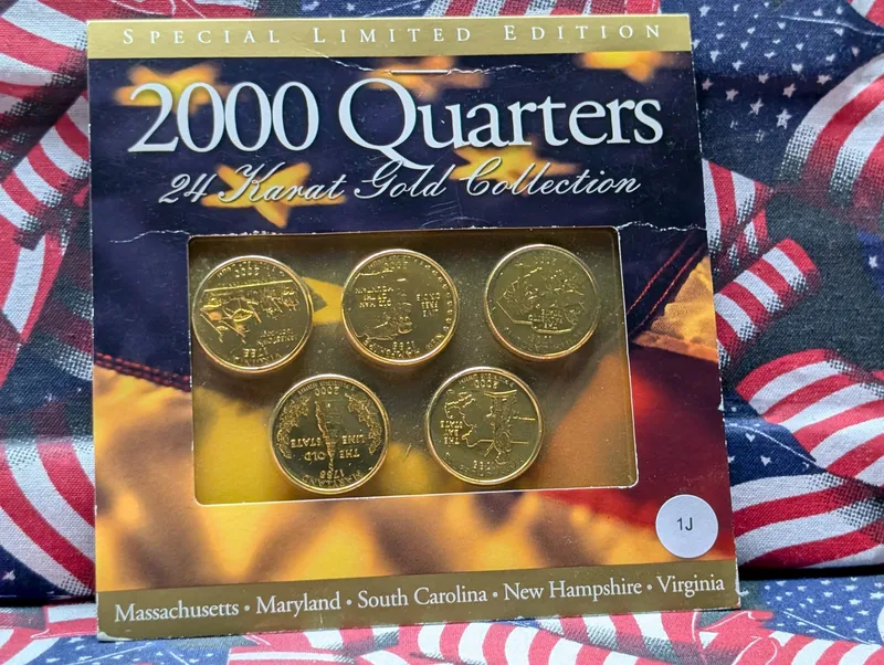 2000 24kt Gold Plated U.S. 5 Coin State Quarter Set Special Limited Edition from auction in Greenville, Ohio