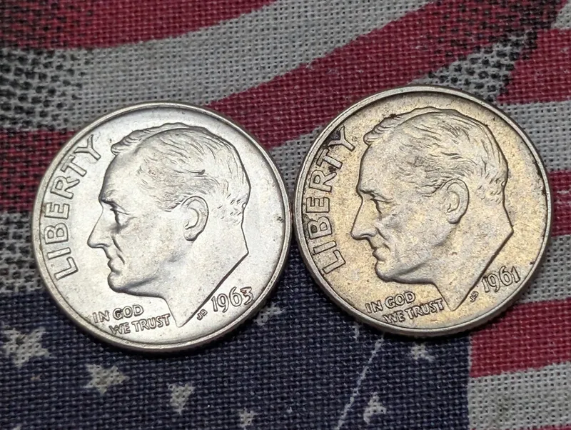1961-D & 1963 Roosevelt Dimes, 90% Silver from auction in Greenville, Ohio