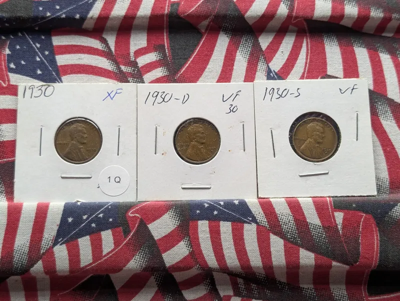 1930-P, D,& S Lincoln Wheat Cents from auction in Greenville, Ohio
