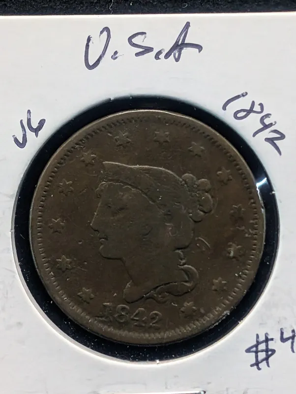 1842 Braided Hair Liberty Head Large Cent -  184 Years Old! from auction in Greenville, Ohio