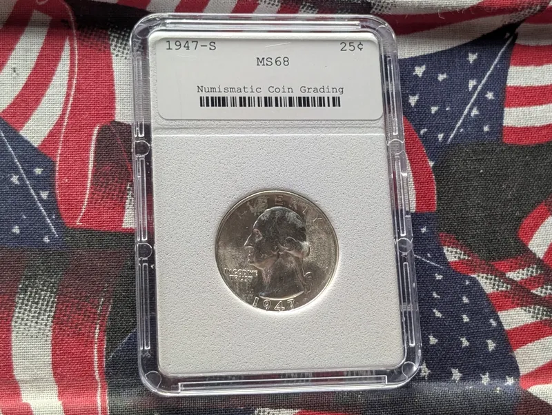 1947-S Washington 90% Silver Quarter - NCG Cert. MS68 - (NOT NGC) from auction in Greenville, Ohio