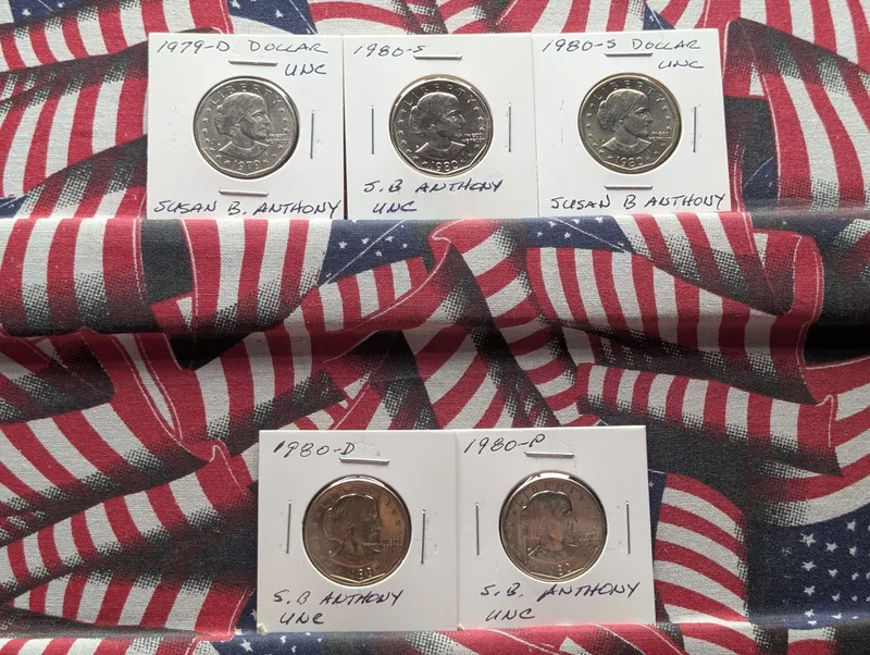 1979-D, (2) 1980-S, 1980-D, & 1980-P Susan B. Anthony Dollars - All Unc. from auction in Greenville, Ohio