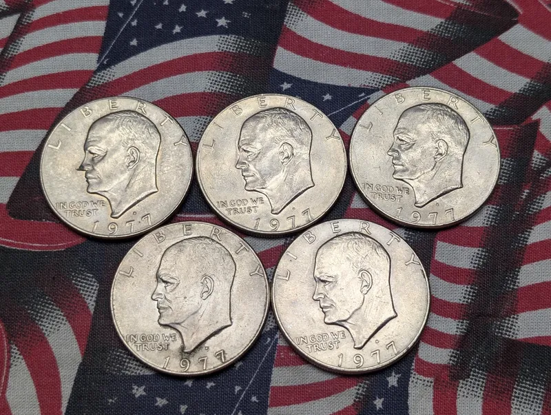 (5) 1977-D Eisenhower Dollars from auction in Greenville, Ohio