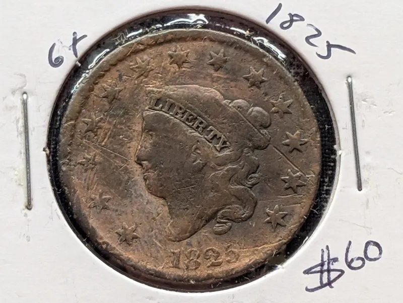 1825 Matron Liberty Head Large Cent - Over 200 Years Old! from auction in Greenville, Ohio