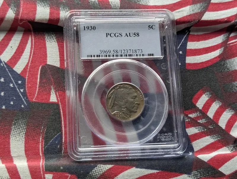 1930 Indian Head Buffalo Nickel PCGS AU58 from auction in Greenville, Ohio