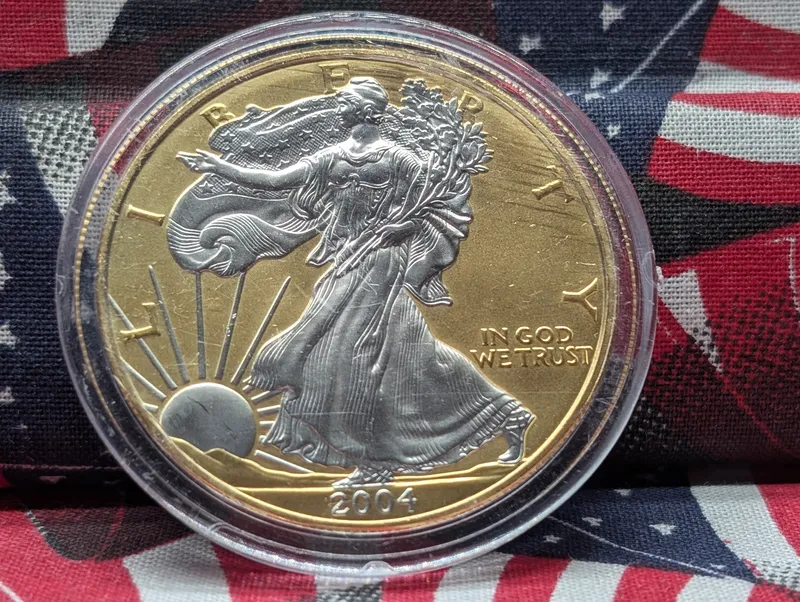 2004 American Silver Eagle, .999 Fine Silver 1 Troy Oz - Selective Gold Gilded Finish from auction in Greenville, Ohio